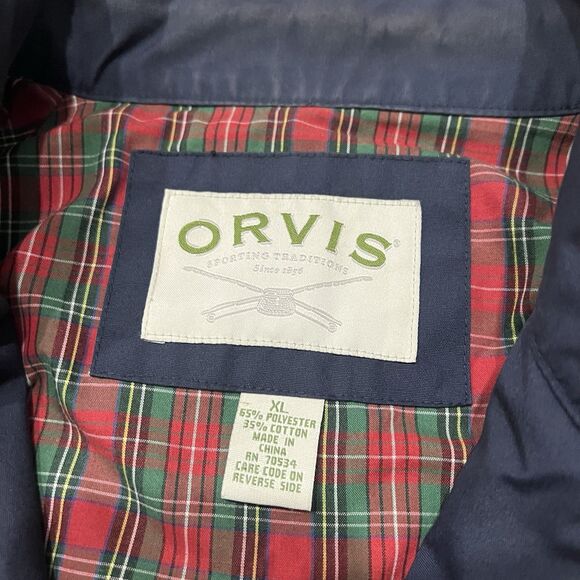 Vintage Orvis Men’s Harrington Jacket With Tartan Plaid Lining Size XL Navy - Picture 3 of 5